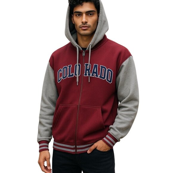 No Brand Other - Colorado Mens Logo Hooded Varsity Button Down Jacket Burgundy Size 2X Preppy